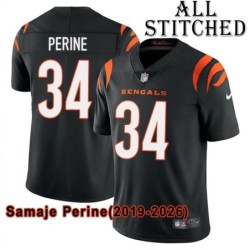 Black Home Embroidered Samaje Perine Cincinnati Bengals #34 Stitched Jersey