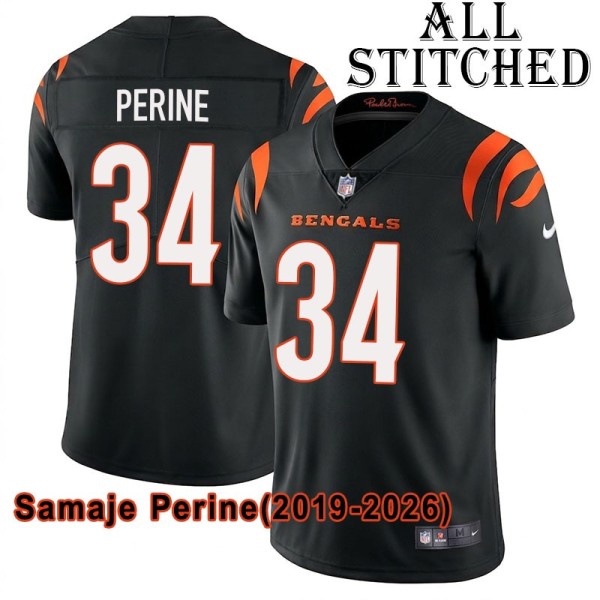 Black Home Embroidered Samaje Perine Cincinnati Bengals #34 Stitched Jersey