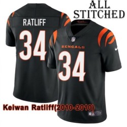 Black Home Embroidered Keiwan Ratliff Cincinnati Bengals #34 Stitched Jersey