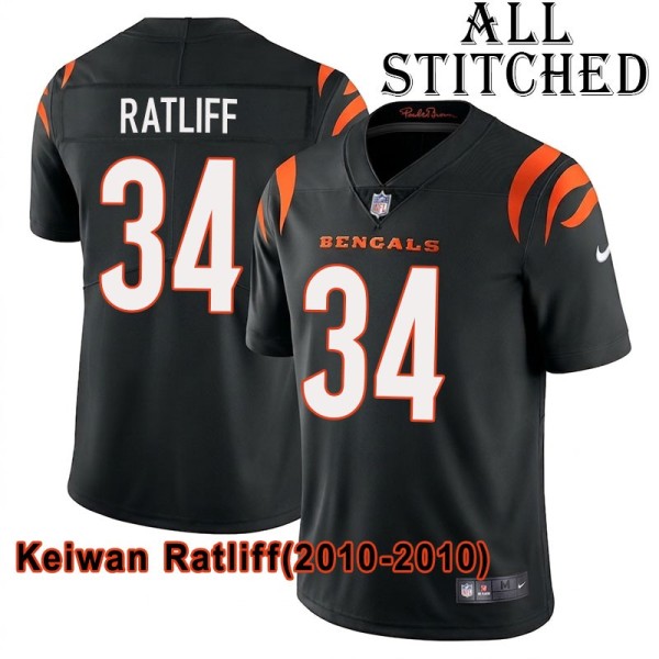 Black Home Embroidered Keiwan Ratliff Cincinnati Bengals #34 Stitched Jersey