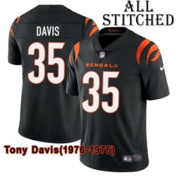 Black Home Embroidered Tony Davis Cincinnati Bengals #35 Stitched Jersey
