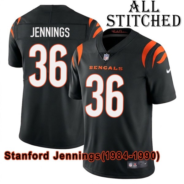 Black Home Embroidered Stanford Jennings Cincinnati Bengals #36 Stitched Jersey