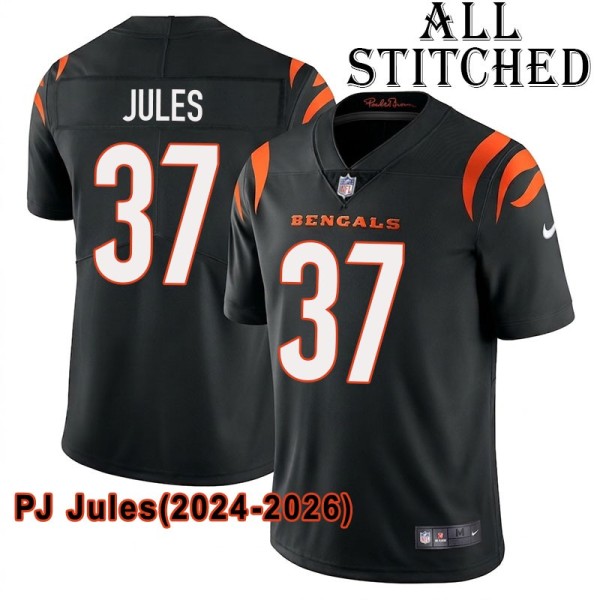 Black Home Embroidered PJ Jules Cincinnati Bengals #37 Stitched Jersey