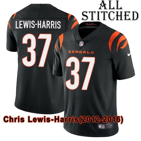 Black Home Embroidered Chris Lewis-Harris Cincinnati Bengals #37 Stitched Jersey