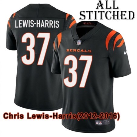 Black Home Embroidered Chris Lewis-Harris Cincinnati Bengals #37 Stitched Jersey