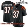 Black Home Embroidered Chris Lewis-Harris Cincinnati Bengals #37 Stitched Jersey