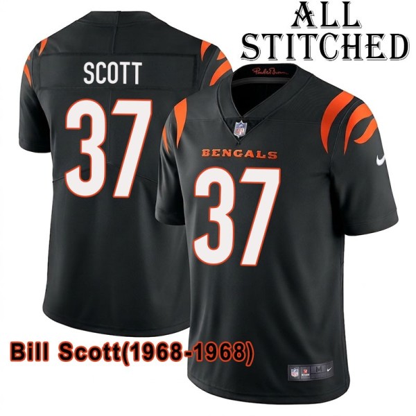 Black Home Embroidered Bill Scott Cincinnati Bengals #37 Stitched Jersey
