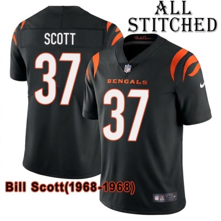 Black Home Embroidered Bill Scott Cincinnati Bengals #37 Stitched Jersey