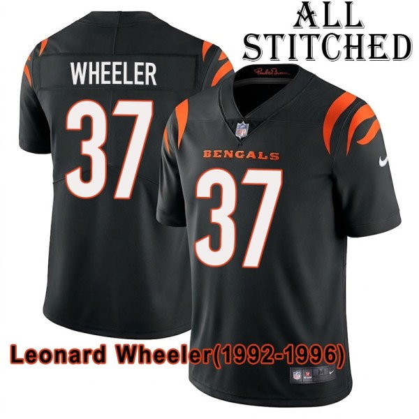 Black Home Embroidered Leonard Wheeler Cincinnati Bengals #37 Stitched Jersey