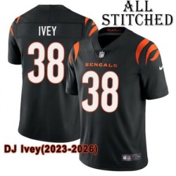 Black Home Embroidered DJ Ivey Cincinnati Bengals #38 Stitched Jersey