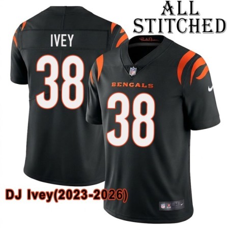 Black Home Embroidered DJ Ivey Cincinnati Bengals #38 Stitched Jersey