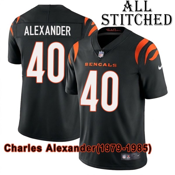Black Home Embroidered Charles Alexander Cincinnati Bengals #40 Stitched Jersey