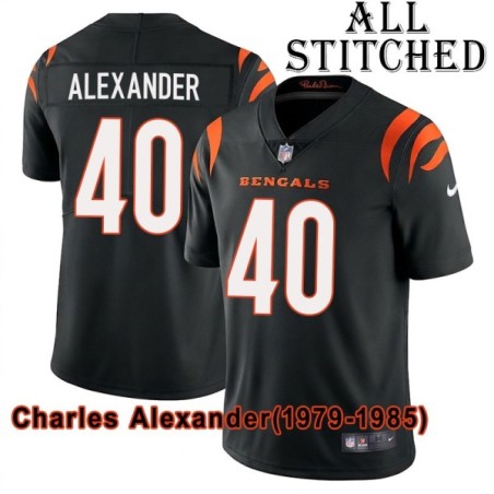 Black Home Embroidered Charles Alexander Cincinnati Bengals #40 Stitched Jersey