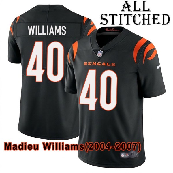 Black Home Embroidered Madieu Williams Cincinnati Bengals #40 Stitched Jersey