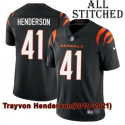 Black Home Embroidered Trayvon Henderson Cincinnati Bengals #41 Stitched Jersey