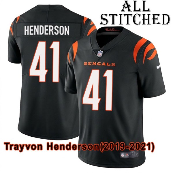Black Home Embroidered Trayvon Henderson Cincinnati Bengals #41 Stitched Jersey
