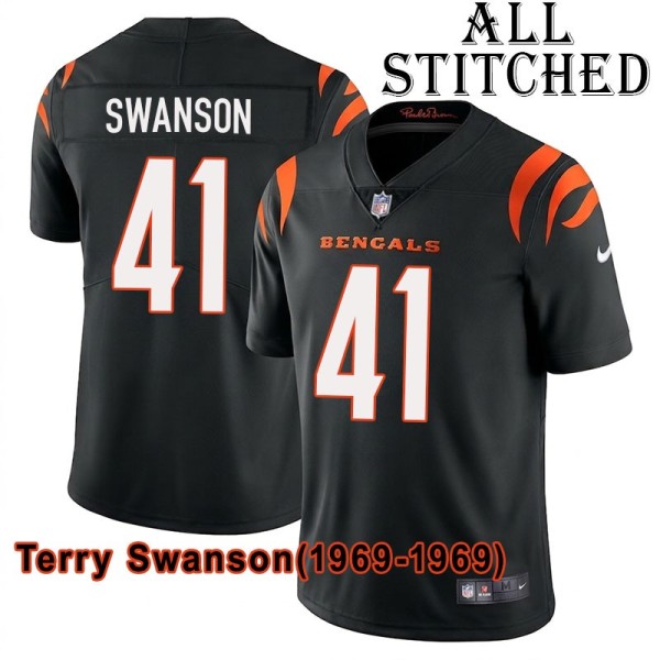 Black Home Embroidered Terry Swanson Cincinnati Bengals #41 Stitched Jersey