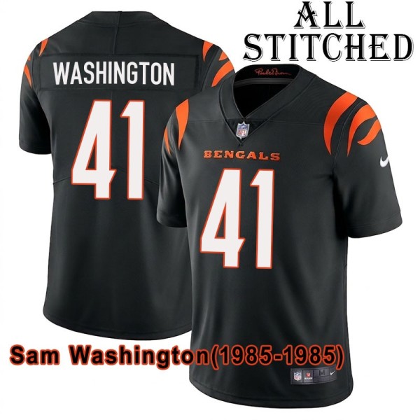 Black Home Embroidered Sam Washington Cincinnati Bengals #41 Stitched Jersey