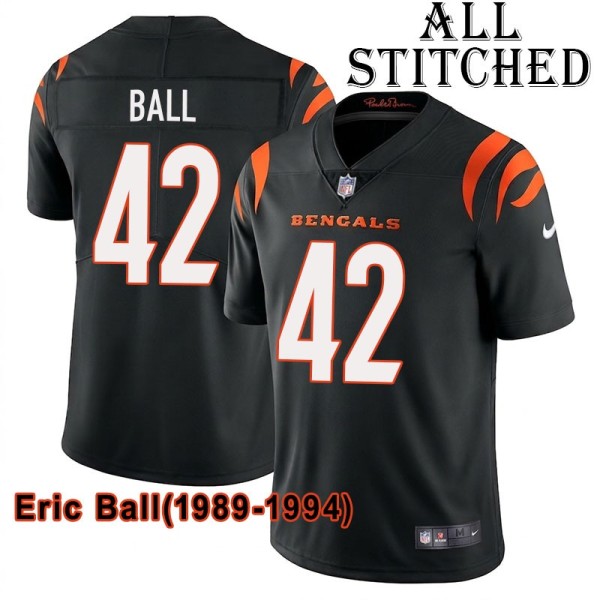 Black Home Embroidered Eric Ball Cincinnati Bengals #42 Stitched Jersey