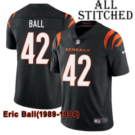 Black Home Embroidered Eric Ball Cincinnati Bengals #42 Stitched Jersey
