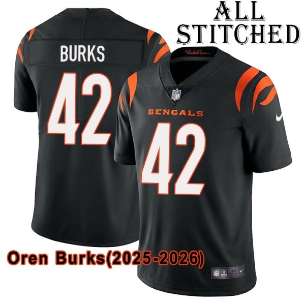 Black Home Embroidered Oren Burks Cincinnati Bengals #42 Stitched Jersey