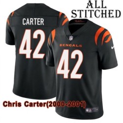 Black Home Embroidered Chris Carter Cincinnati Bengals #42 Stitched Jersey