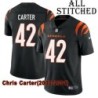Black Home Embroidered Chris Carter Cincinnati Bengals #42 Stitched Jersey