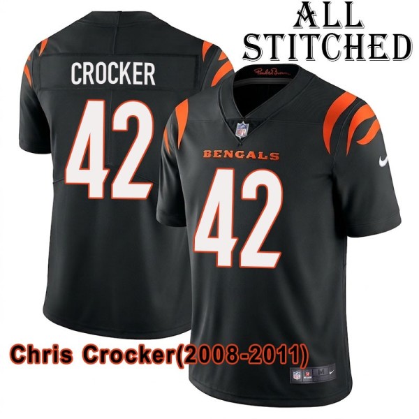 Black Home Embroidered Chris Crocker Cincinnati Bengals #42 Stitched Jersey