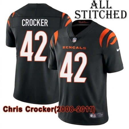 Black Home Embroidered Chris Crocker Cincinnati Bengals #42 Stitched Jersey