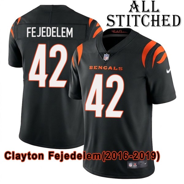 Black Home Embroidered Clayton Fejedelem Cincinnati Bengals #42 Stitched Jersey