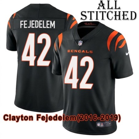Black Home Embroidered Clayton Fejedelem Cincinnati Bengals #42 Stitched Jersey