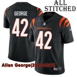 Black Home Embroidered Allan George Cincinnati Bengals #42 Stitched Jersey