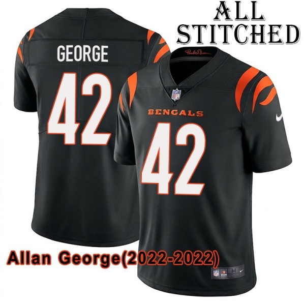Black Home Embroidered Allan George Cincinnati Bengals #42 Stitched Jersey