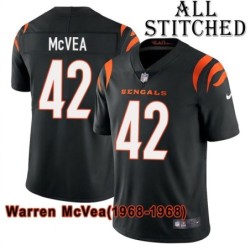 Black Home Embroidered Warren McVea Cincinnati Bengals #42 Stitched Jersey