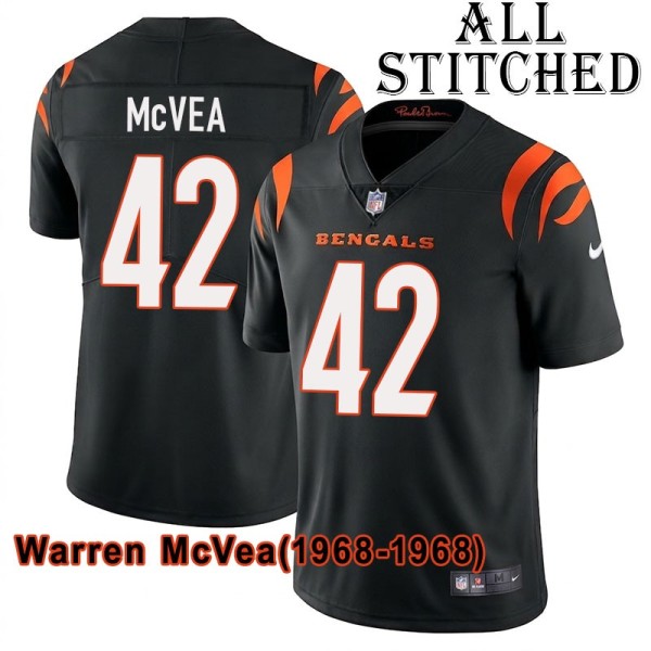 Black Home Embroidered Warren McVea Cincinnati Bengals #42 Stitched Jersey