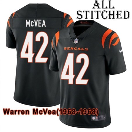 Black Home Embroidered Warren McVea Cincinnati Bengals #42 Stitched Jersey
