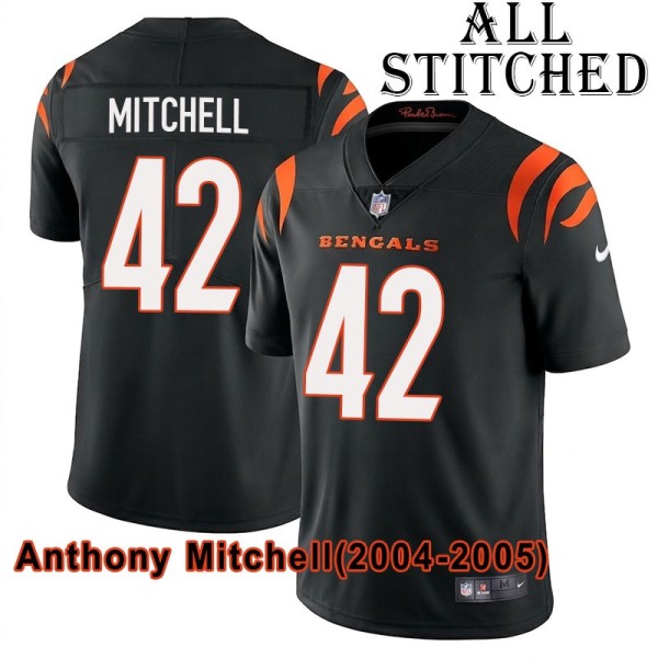 Black Home Embroidered Anthony Mitchell Cincinnati Bengals #42 Stitched Jersey