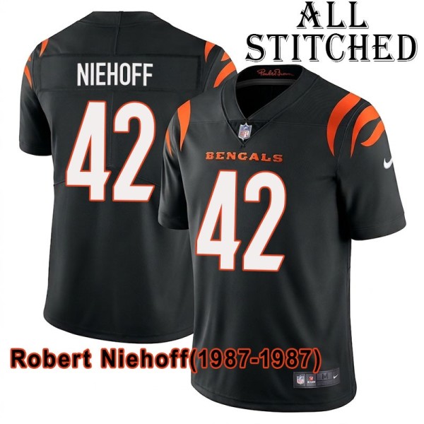 Black Home Embroidered Robert Niehoff Cincinnati Bengals #42 Stitched Jersey