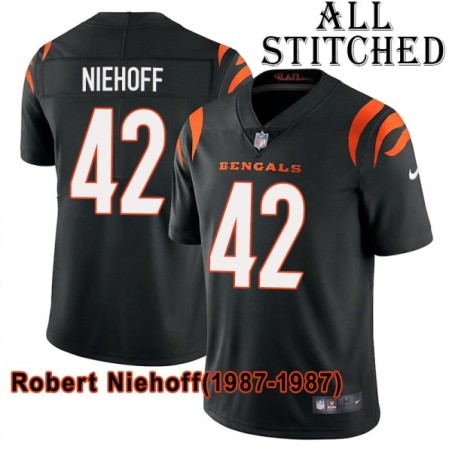Black Home Embroidered Robert Niehoff Cincinnati Bengals #42 Stitched Jersey
