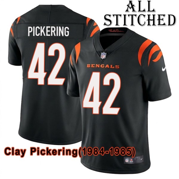 Black Home Embroidered Clay Pickering Cincinnati Bengals #42 Stitched Jersey