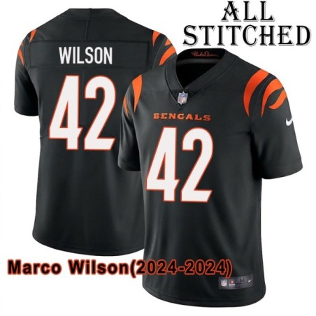 Black Home Embroidered Marco Wilson Cincinnati Bengals #42 Stitched Jersey