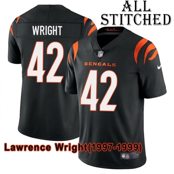Black Home Embroidered Lawrence Wright Cincinnati Bengals #42 Stitched Jersey