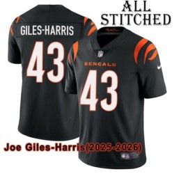 Black Home Embroidered Joe Giles-Harris Cincinnati Bengals #43 Stitched Jersey
