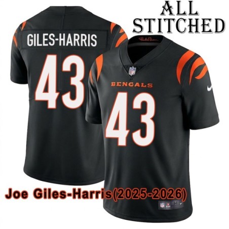 Black Home Embroidered Joe Giles-Harris Cincinnati Bengals #43 Stitched Jersey