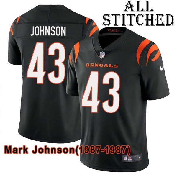 Black Home Embroidered Mark Johnson Cincinnati Bengals #43 Stitched Jersey