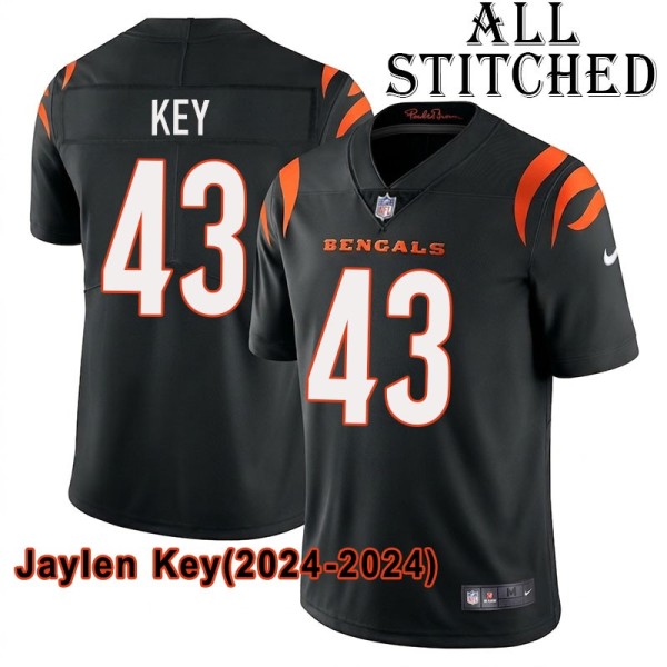 Black Home Embroidered Jaylen Key Cincinnati Bengals #43 Stitched Jersey