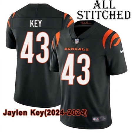 Black Home Embroidered Jaylen Key Cincinnati Bengals #43 Stitched Jersey