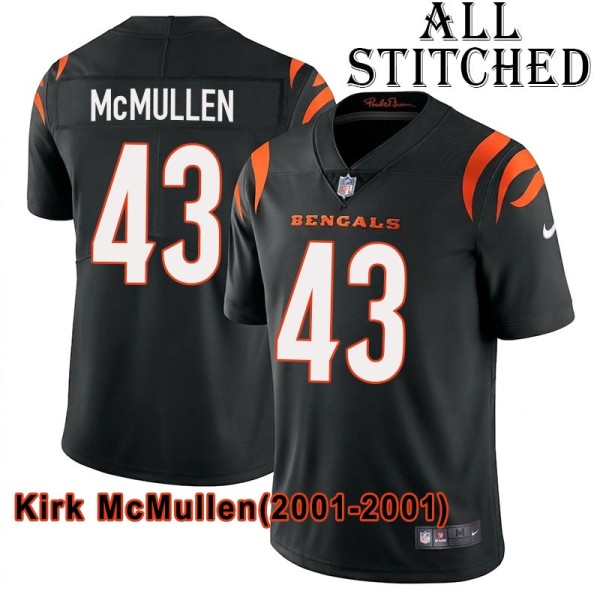 Black Home Embroidered Kirk McMullen Cincinnati Bengals #43 Stitched Jersey