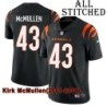 Black Home Embroidered Kirk McMullen Cincinnati Bengals #43 Stitched Jersey