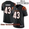 Black Home Embroidered Clem Turner Cincinnati Bengals #43 Stitched Jersey